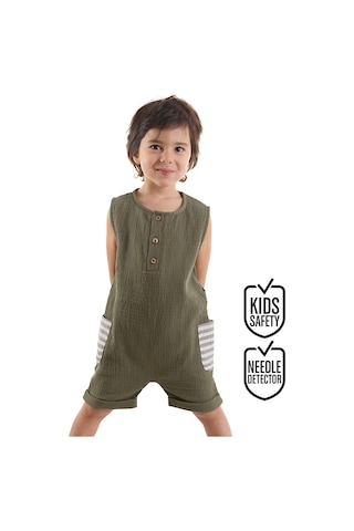 Denokids Erkek Bebek Çocuk Yeşil Müslin Tulum Çok Renkli