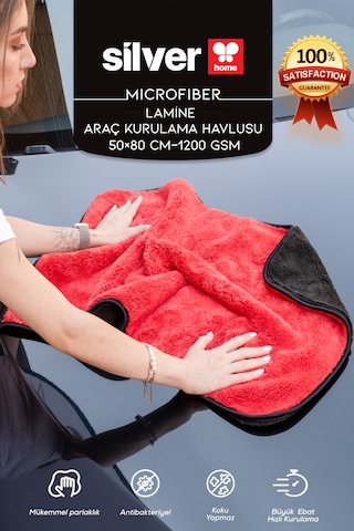 Mikrofiber Süper Emici Ekstra Kalın Ekstra Büyük Boy Kırmızı-siyah Lamine Araç Kurulama Havlusu
