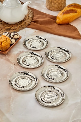 Cooker 6'lı Metal Dövme Desen Çay Tabağı Gold Ckr3576 Gold