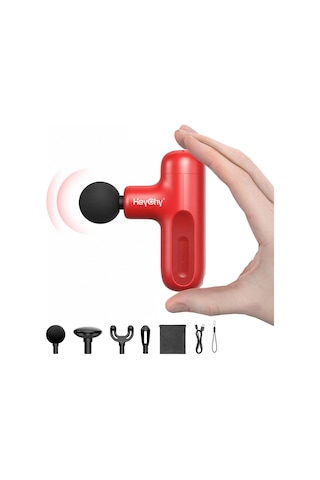 Heychy Mini Masaj Tabancası, Kas Gevşetme İçin 4 Ataşmanlı Ve 5 Seviyeli Elektrikli Fasya Masaj Aleti, Boyun, Sırt, Omuzlar, Bacaklar İçin, Erkekler Kadınlar İçin Hediye Kırmızı