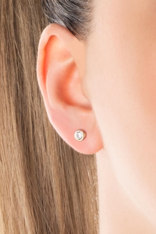 Beyaz Taşlı 18 Ayar Sarı Altın Kaplama Gümüş Tek Taş Küpe Altın Kaplama