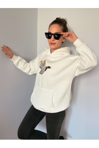 Ali Butik Beyaz Önü Nakış İşleme Şardonlu Sweatshirt Beyaz