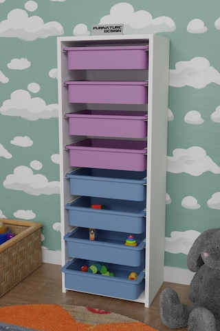 8 Sepetli Çok Amaçlı Oyuncak Mutfak Dolabı - Beyaz-mavi&pembe