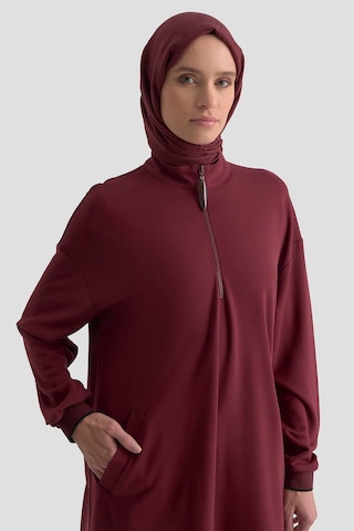 Armine Trend Yarım Fermuarlı Kolları Ribanalı Cepli Örme Tunik Bordo 25kt461 Bordo