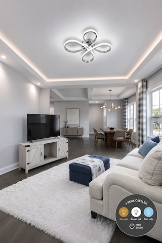 Daisy 4 Lü Krom Plafonyer Avize 3 Renkli Salon, Çocuk Odası, Mutfak Ve Antre İçin Şık Aydınlatma Gümüş