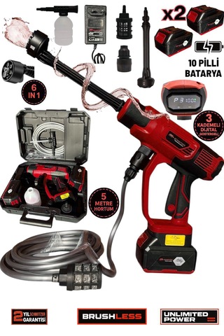 Schmıtzer Sch-2002k Pro 21v Brushless Motor Yüksek Basınçlı Şarjlı Oto Araba Yıkama Makinesi 3 Kademe Dijital Göstergeli 30
