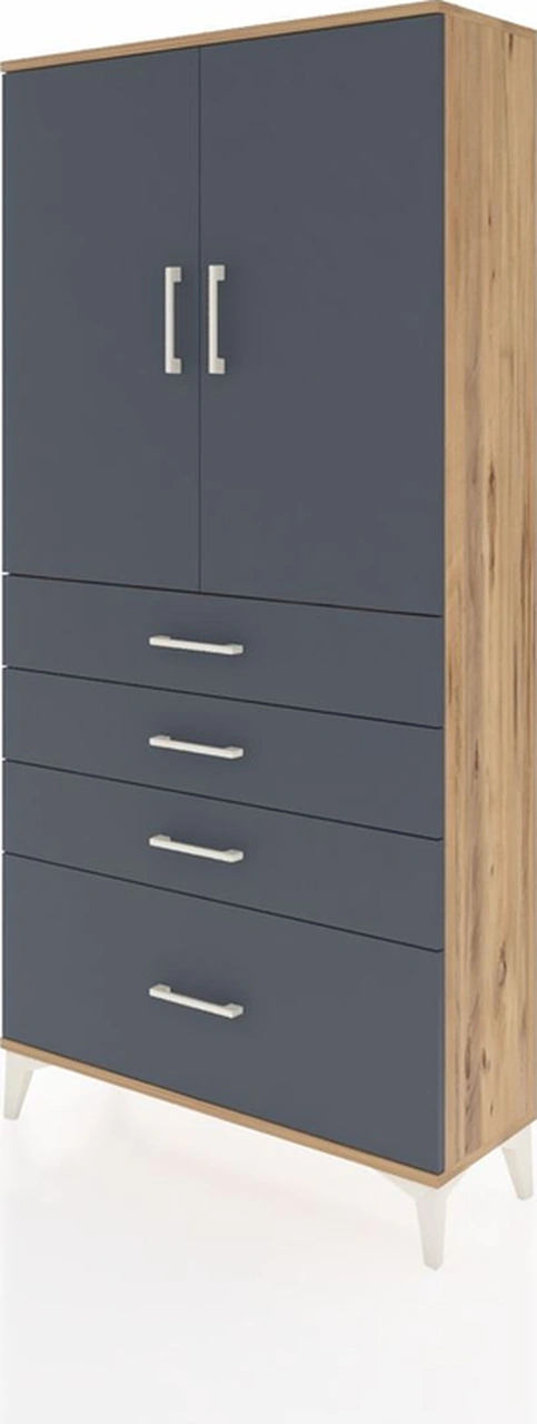 Arges Dolap 3 Raflı 4 Çekmeceli 2 Kapaklı 88x30x182 Çam-antrasit Çam