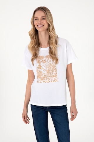 U.S. Polo Assn. Kadın Beyaz Desenli Bisiklet Yaka Tişört 50305843-VR013