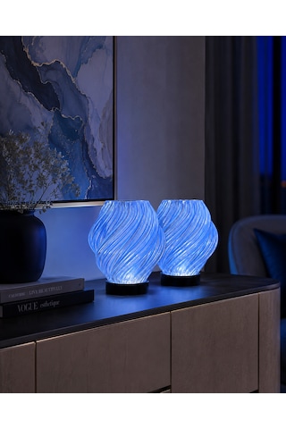 2 Adet Spiral Kablosuz Masa Lambası 11 X 13 Cm Tealight Led Işık Hediyeli Lacivert