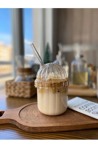 1 Adet Kapaklı Pipetli Pinterest Bardak Soğuk Kahve Ve Sunum Bardağı 430 ML
