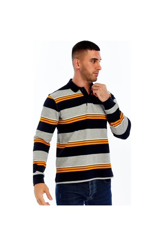 Ar-ma Erkek Ribanalı Regular Fit Çizgili %95 Pamuk %5 Elastane Ringel Pike Kumaş Polo Yaka Düğmeli Sweatshirt K30554953102 Gri-g10 Gri