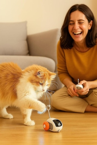 Busstier Uzaktan Kumandalı Kedi Oyuncağı 2 Modlu Hareketli Araba Sessiz Motorlu Kedi Eğlence Oyuncağı Tüy Aparatl
