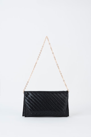 Vivaq Kadın Siyah Zarf Hasır Örgü Tasarım 2 Bölmeli Mini Zincir Askılı Çıt Çıt Kapama Clutch Ve El Çantası