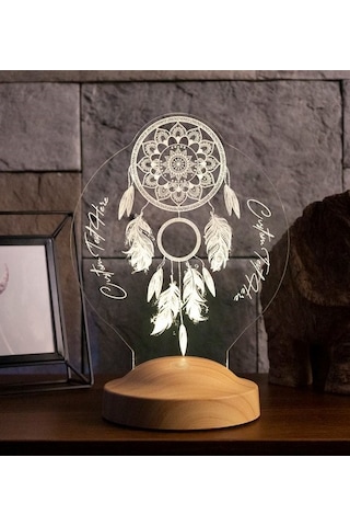 Dreamcatcher Gece Lambası Kişiye Özel Hediye, Düş Kapanı Rüya Kapanı Kişiselleştirilmiş Led Lamba, Chakra Ev ve Oda Dekoru