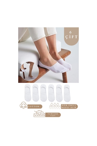 Kral Socks Erkek - Kadın Düz Desen 6 Çift Pamuklu Terletmez Babet Çorap Beyaz