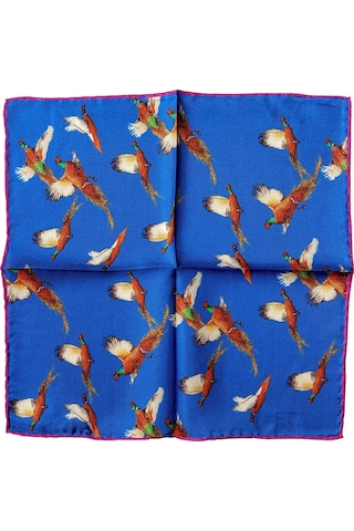 Coolmenclub Tavus Kuşu Desenli İpek Cep Mendili Mavi