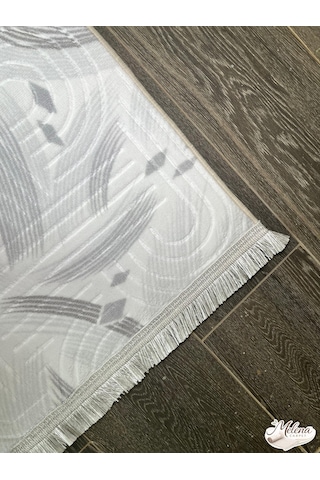 Konak Halı Modern Gri Çizgisel Desenli Emboss Saçaklı Salon Halısı Gri