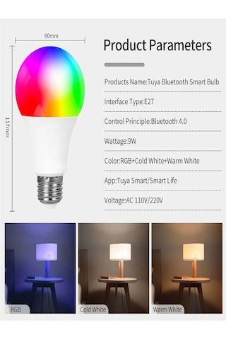 A+ 9watt Rgb+cct App Wifi Kontrollü Tuya Destekli Led Lamba 2700/ RGB