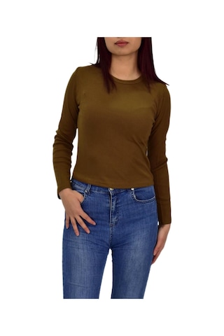Kadın Uzun Kol Fitilli Body Tişört Bgl-st04231 Açık Kahve