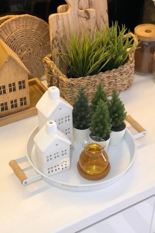 2'li Ahşap Kulplu 37 Cm Siyah Ve 30 Cm Beyaz Tepsi Çay Kahve Sunum Tepsisi Siyah-beyaz