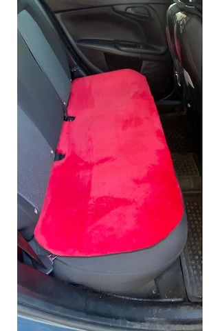 Yumuşak Tüylü Peluş Serme Oto Koltuk Koruyucu Minder Ön Arka Kırmızı