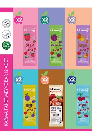 Mixmey Karma 2 Meyve Bar 12 Adet | Atıştırmalıklar – Vegan, Glutensiz, Koruyucusuz 20gr X 12 Adet