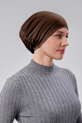 Kadın Tesettür Hazır Pratik Geçmeli Bone Lastikli Kaymaz Acı Kahve Çikolata