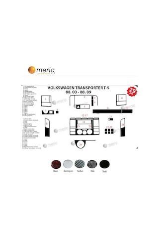Meriç® Vw Transporter T5 Ön Torpido Kaplama 29 Parça 2003-2009 (530157705)