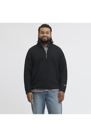 Jack & Jones Büyük Beden Nakis Detayli Loose Fit Triko Kazak - Norrebro - 12283385 Siyah
