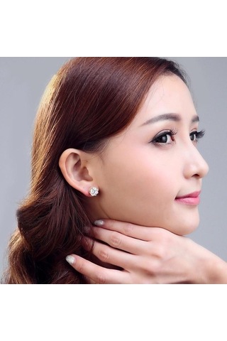 Novahub Beyaz S925 Ayar Gümüş Doğal Fl Pırlanta Damızlık Küpe Kadın Jewelryearring Beyaz