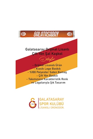 Galatasaray Lisanslı Şal Kaşkol Atkı Ve Premium Uçlu Kalem Set Aslan Baskılı Ahşap Kutulu Sarı - Kırmızı.