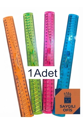 Saygılıofis Renkli Plastik Tutmalı Cetvel 30 Cm Ergonomik Şeffaf Çizim Cetveli Karışık Renkler 1 Adet Çok Renkli
