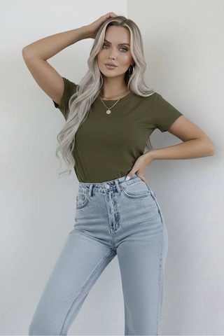 Hashtag Kadın Bisiklet Yaka Kısa Kollu Body 4'lü Paket Viskon Kumaş Kahverengi Haki Siyah Beyaz