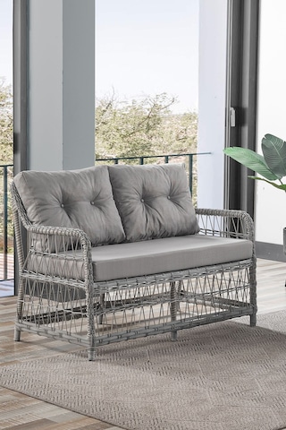 Breda Rattan Örgü Bahçe Balkon Takımı 2+1+1 Cam Masalı Gri Gri