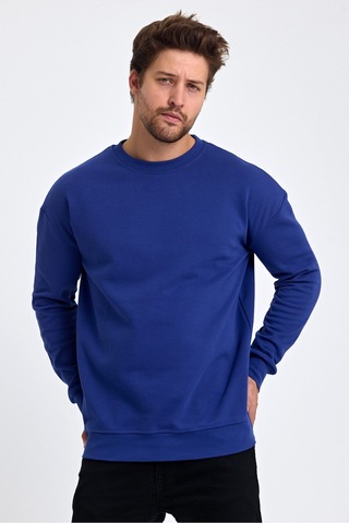Tarz Cool Erkek Yumuşacık Kumaşlı Regular Fit Yuvarlak Yakalı Sweatshirt Saks Mavi