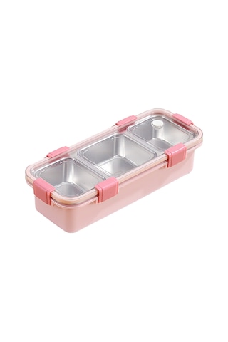 Xurunkeji 3 Bölmeli Öğle Yemeği Kutusu, Paslanmaz Çelik Bento Kutusu, Çocuklar İçin Taşınabilir Gıda Saklama Kabı, Sızdırmaz Atıştırmalık Kutusu Pembe