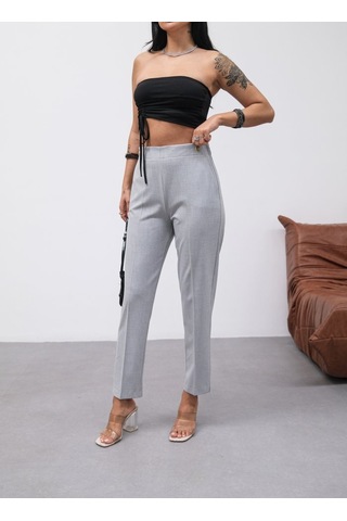 Dekorati F Düğmeli Arka Bel Lasti Kli Pantolon Gri