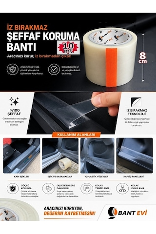 Şeffaf Koruma Bandı 8cmx10mt Araç Kapı Eşik Bandı İz Bırakmayan