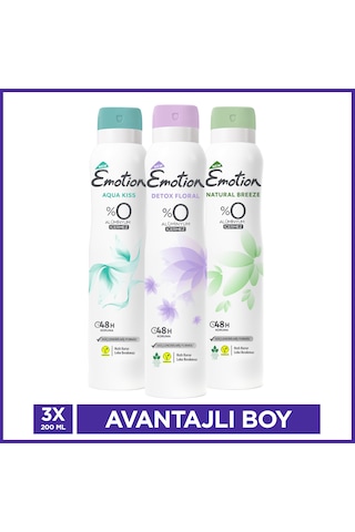 Emotion Agua Kiss + Natural Kadın Sprey Deodorant 3 x 200 ML