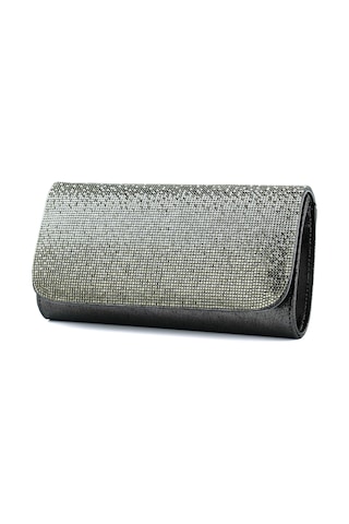 Erkan Saçmacı Antrasit Degrade Kristal Taşlı Zincir Askılı Manyetik Kapaklı Abiye El Çantası Antrasit