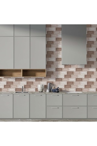 Kahverengi Ve Bej Tuğla Desenli Kendinden Yapışkanlı Duvar Kağıdı - Mutfak Ve Banyo Diğer