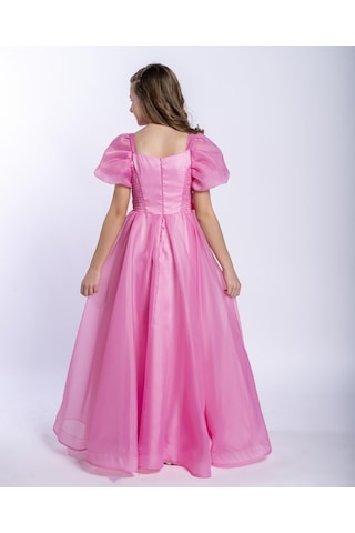 Kız Çocuk/genç Yeni Moda Parlak Kumaş Omuz Detaylı Tam Kalıp Abiye Elbise 5416-pembe Pembe