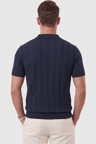 Deepsea Erkek Fermuarlı Polo Yaka Çizgi Dokulu Lacivert Triko Tişört Regular Fit Yumuşak Dokulu 2608007