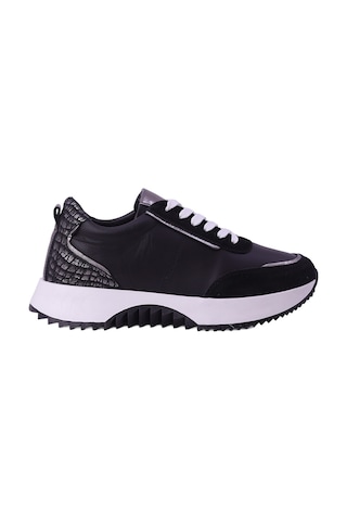 Hobby Ayakkabı Hobby Kadın Hakiki Deri Leopar Detaylı Kalın Tabanlı Sneaker Ayak Siyah
