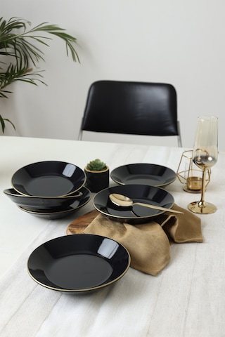 Keramika Siyah Gold Bahar Yemek Tabağı 19 Cm 6 Adet Siyah