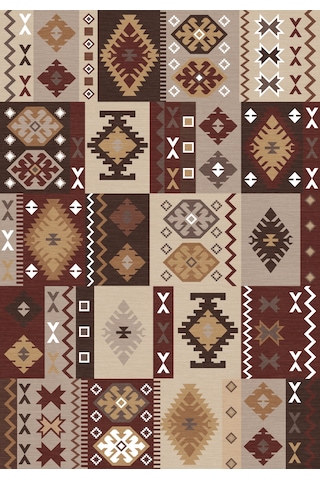 Dijital Baskılı Dekoratif Kaymaz Taban Yıkanabilir Kilim Desen Salon Halısı Yolluk Bordo