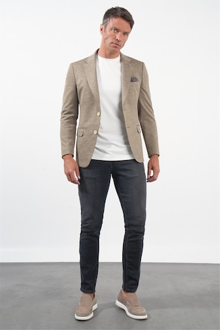 İmza Bej Mono Yaka Örme 6 Drop Slim Fit Ceket 1002260152