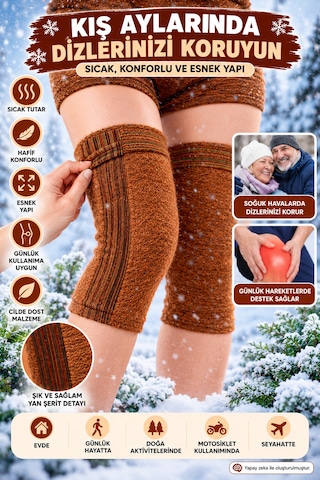 Kısa Yün Dizlik 27 Cm 1 Çift 2 Adet + Termal Bel Korsesi Kışlık Sıcak Tutan Esnek Ve Ayarlanabilir Koruyucu Set Kahverengi