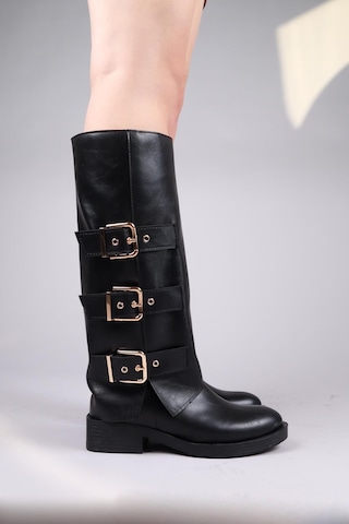Balrog Gold Kemer Aksesuarlı Düz Çizme Siyah-8465 Siyah