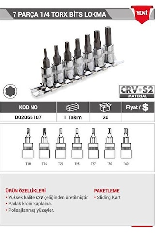 Dht 7 Parça Torx Bits Lokma Set 1/4 D02065107